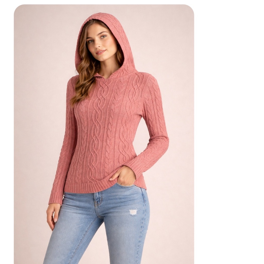 Lilly Pulitzer Pinkish Cable-Knit Hooded Sweater